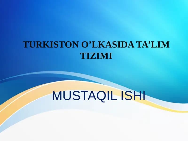 TURKISTON O’LKASIDA TA’LIM TIZIMI