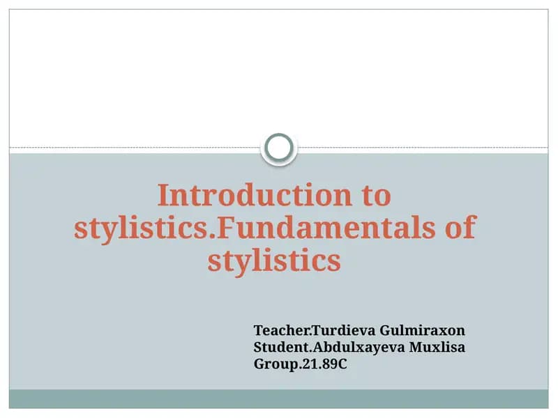 Introduction to stylistics. Fundamentals of stylistics