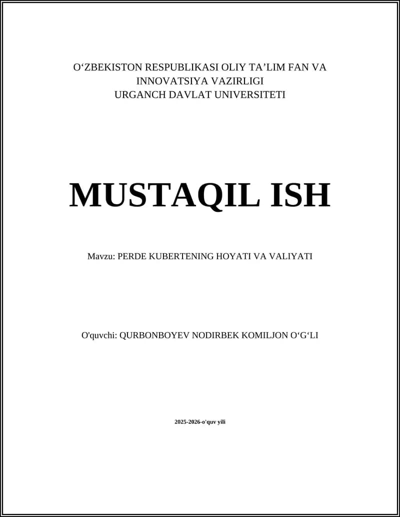 PERDE KUBERTENING HOYATI VA VALIYATI