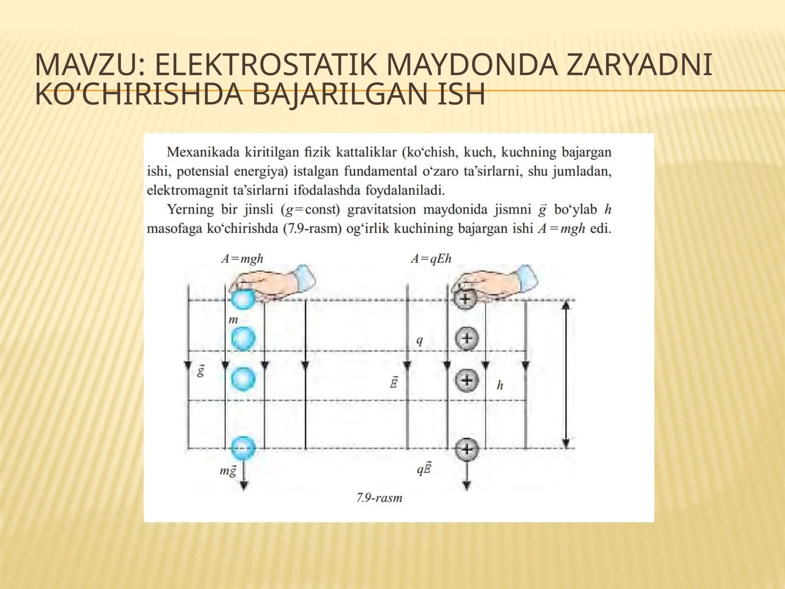 10-sinf Fizika Elektrostatik maydonda nuqtaviy zaryadni ko'chirishda bajarilgan ish