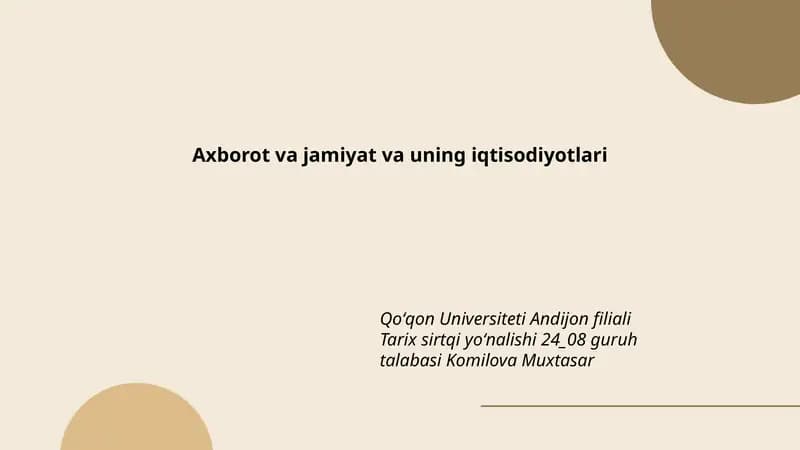 Axborot va jamiyat va uning iqtisodiyotlari
