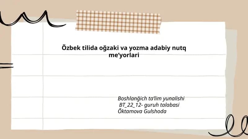 Õzbek tilida oğzaki va yozma adabiy nutq meʼyorlari