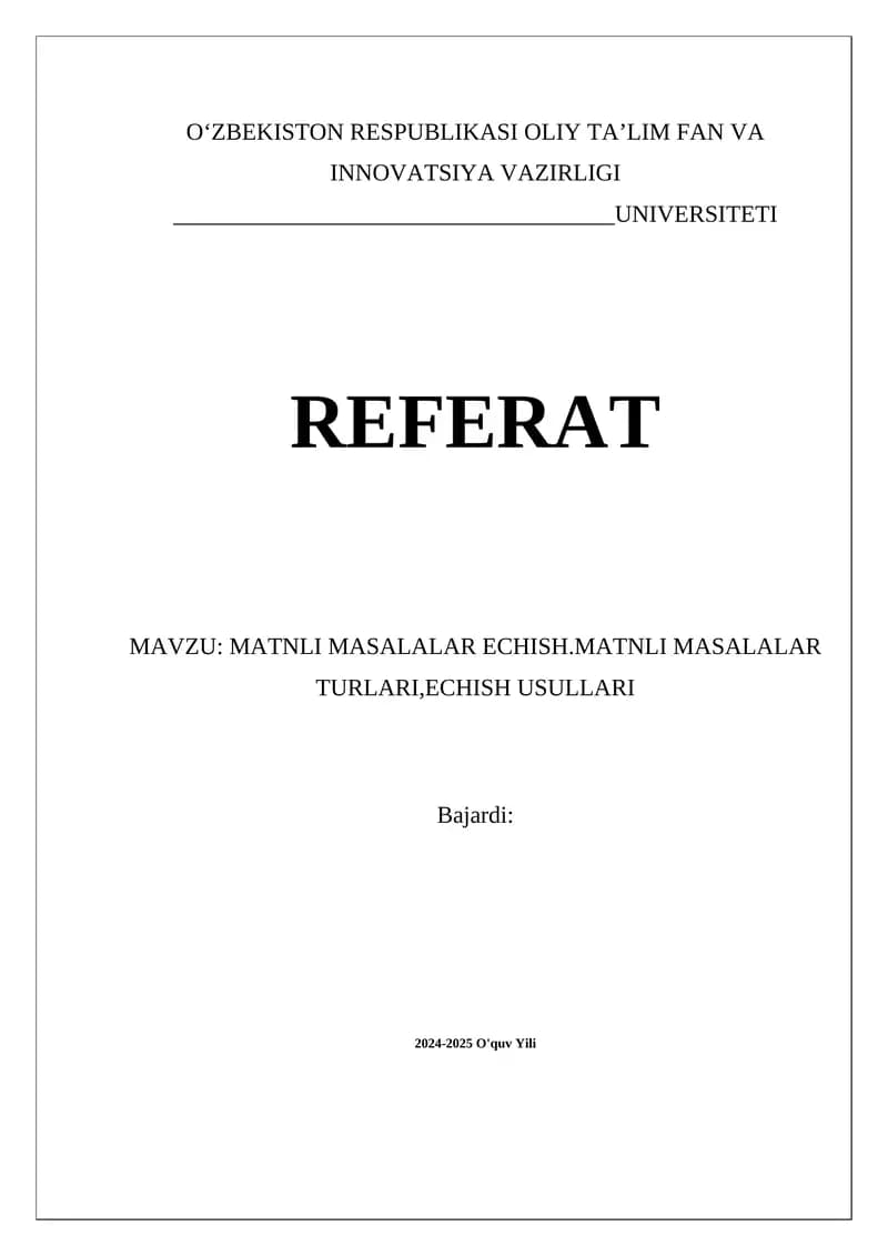 MATNLI MASALALAR ECHISH