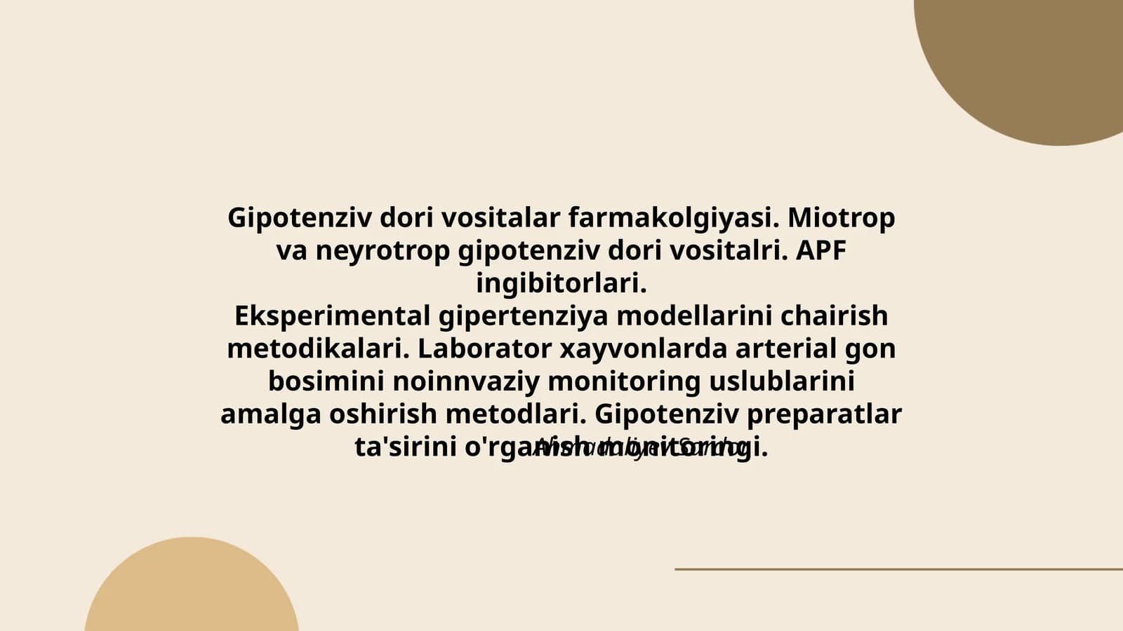 Gipotenziv dori vositalar farmakolgiyasi