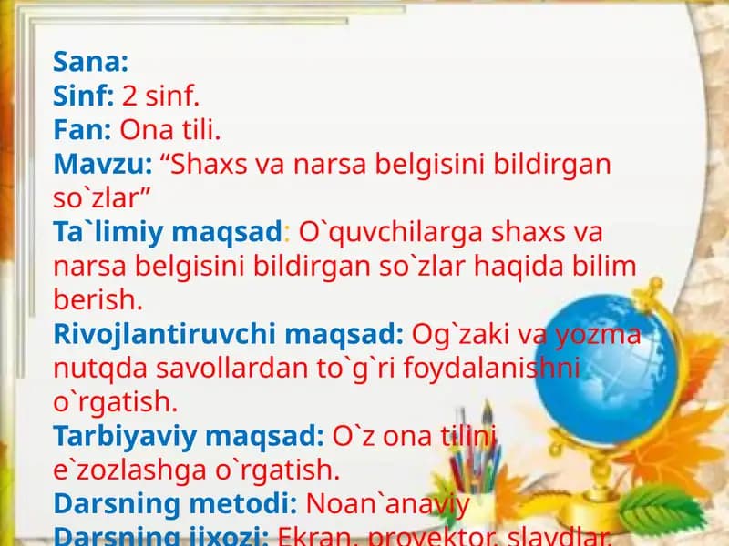 Shaxsvanarsabelgisini bildirgan so'zlar