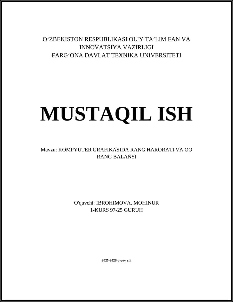 KOMPYUTER GRAFIKASIDA RANG HARORATI VA OQ RANG BALANSI