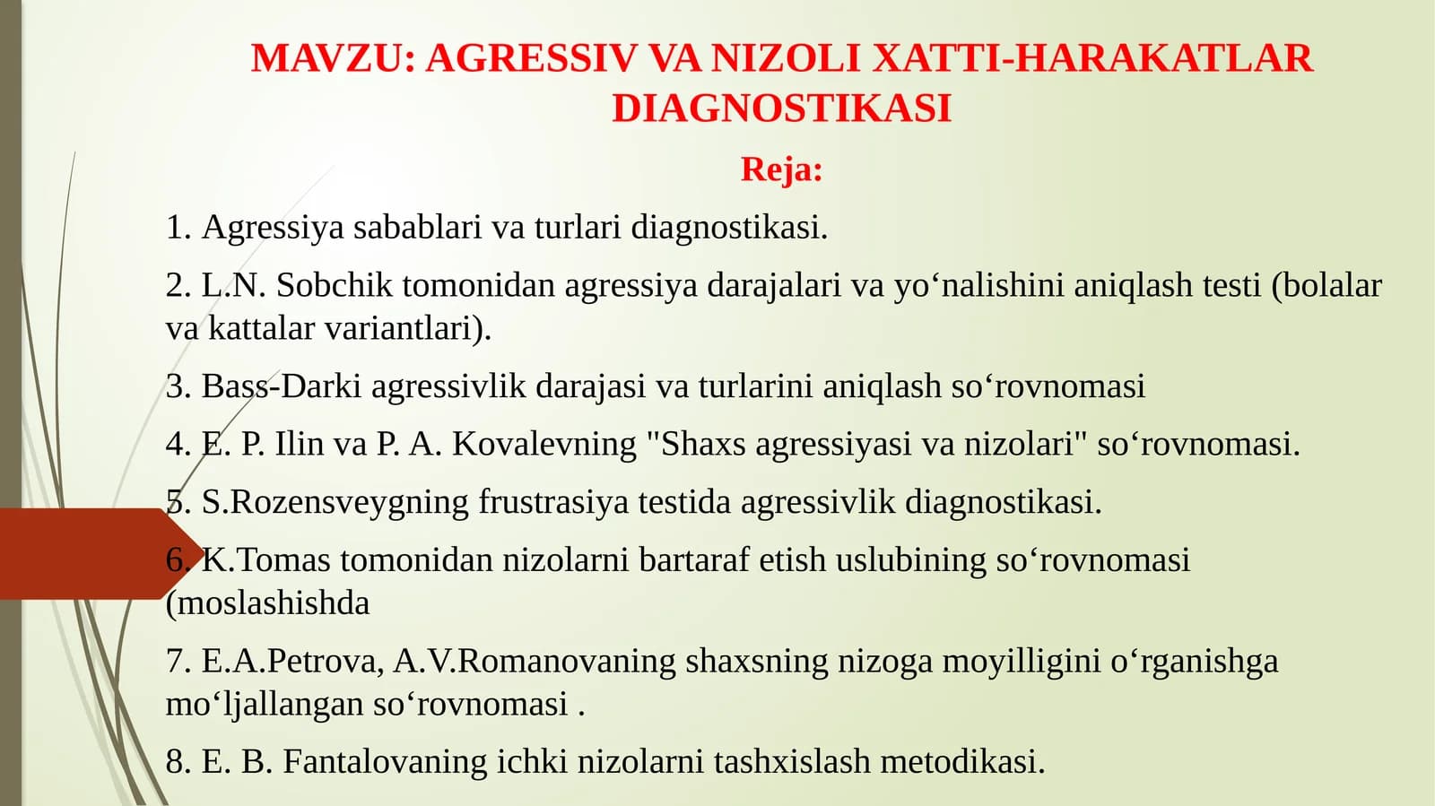 AGRESSIV VA NIZOLI XATTI-HARAKATLAR DIAGNOSTIKASI