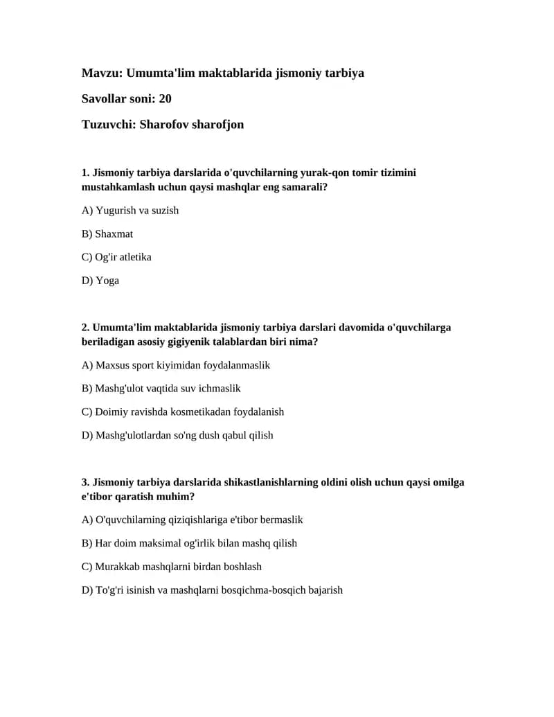 Umumta'lim maktablarida jismoniy tarbiya