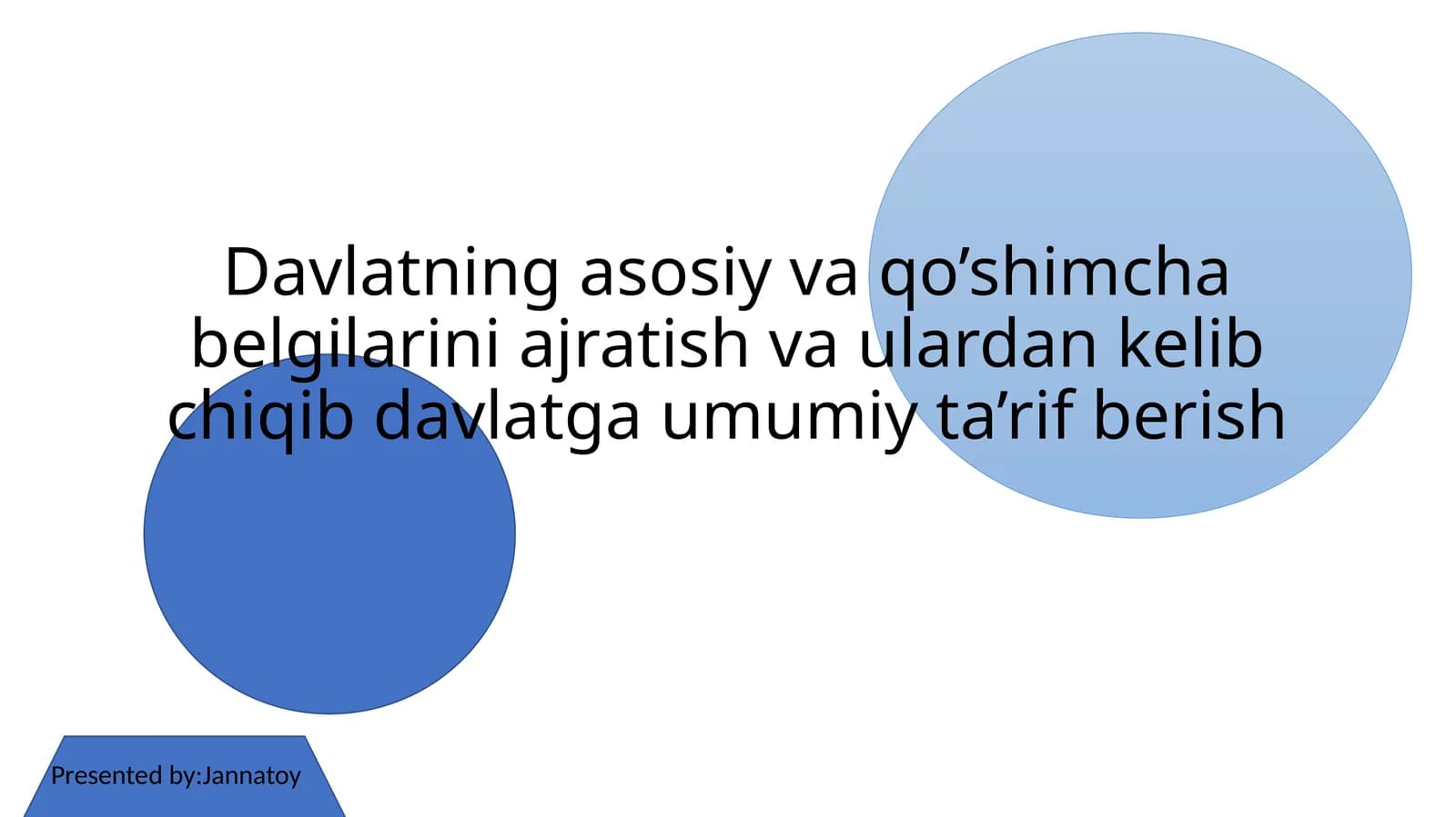 Davlatning asosiy va qo’shimcha belgilarini ajratish va ulardan kelib chiqib davlatga umumiy ta’rif berish