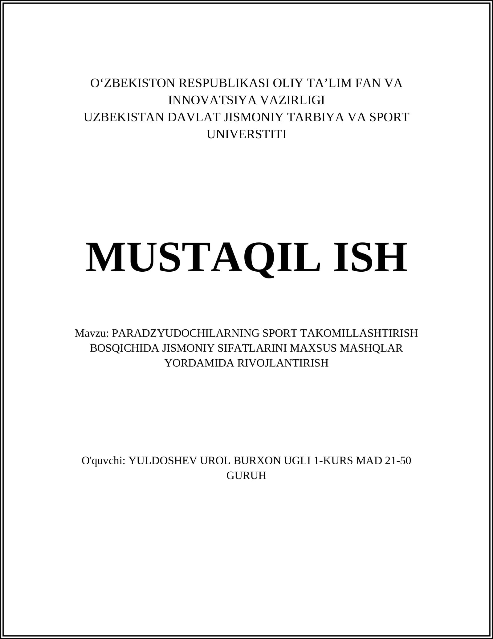 Paradzyudochilar uchun maxsus kuch mashqlari metodikasi