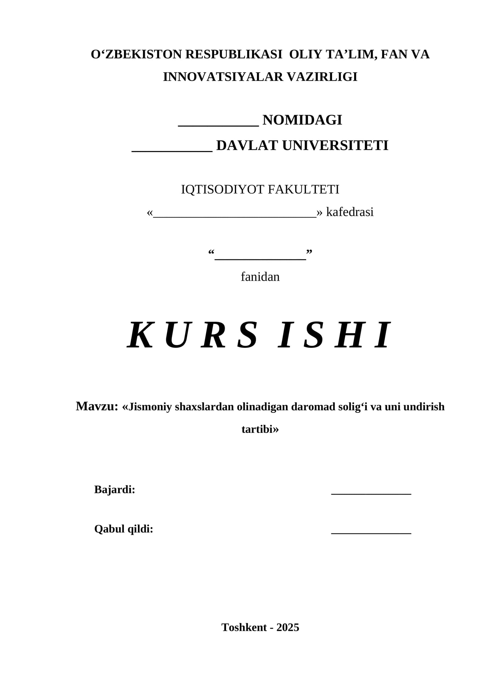 Jismoniy shaxslardan olinadigan daromad solig‘i va uni undirish tartibi