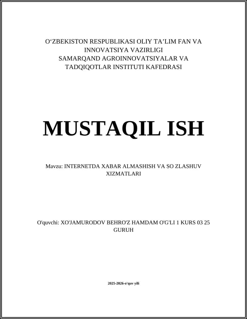INTERNETDA XABAR ALMASHISH VA SO ZLASHUV XIZMATLARI