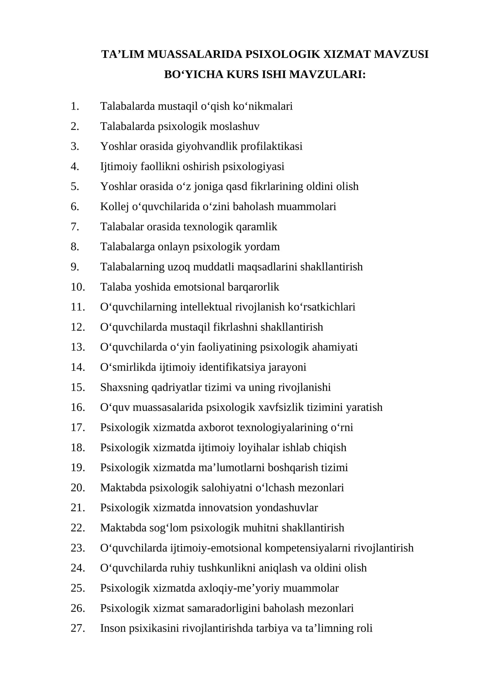Ta'lim muassasalarida psixologik xizmat