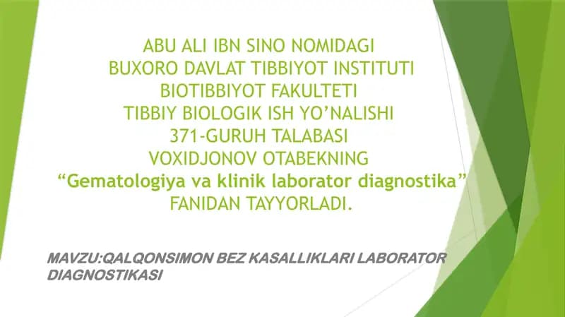 QALQONSIMON BEZ KASALLIKLARI LABORATOR DIAGNOSTIKASI