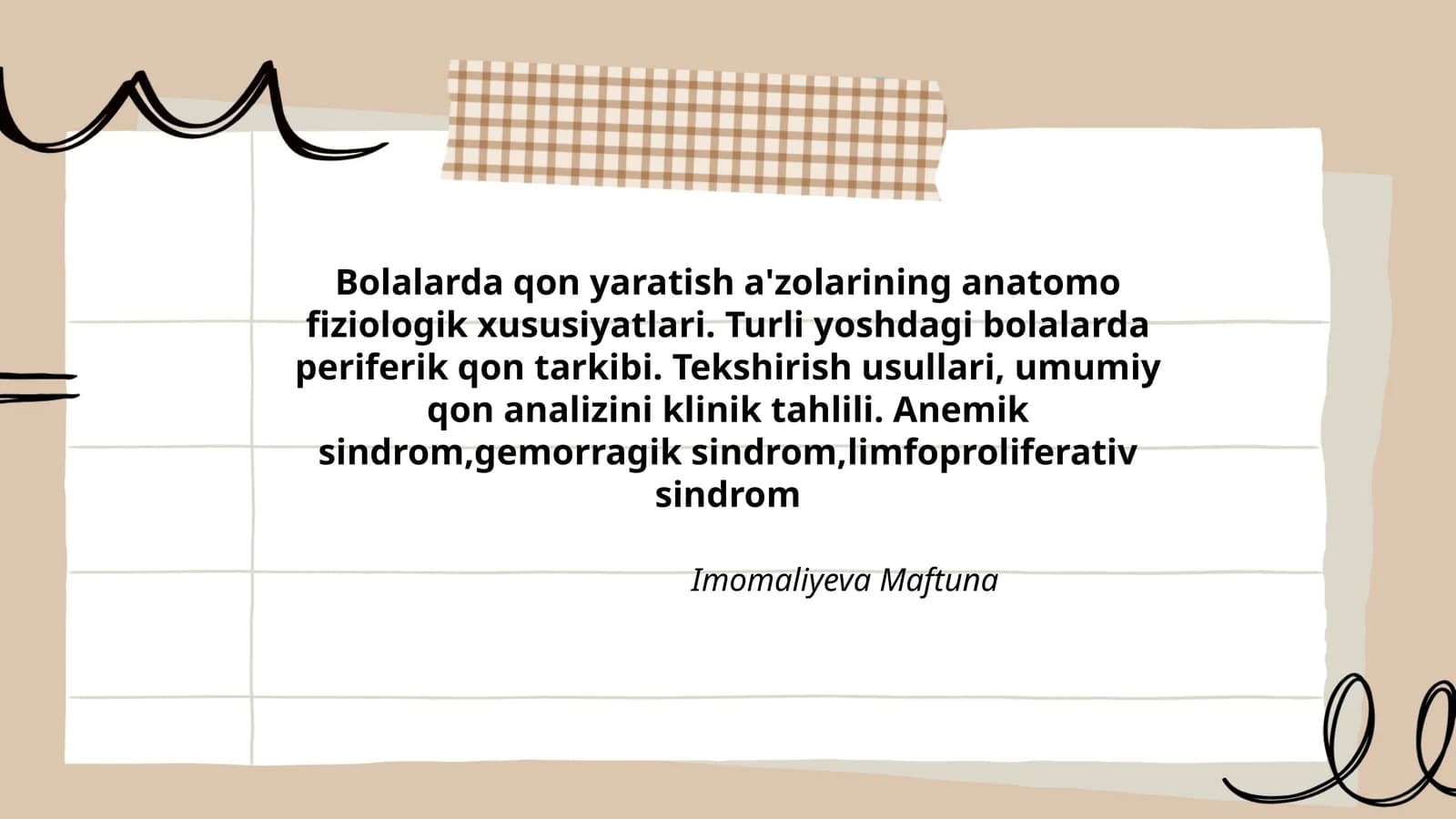 Bolalarda Qon Yaratish A'zolarining Anatomo Fiziologik Xususiyatlari