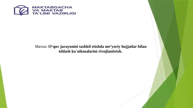 O‘quv jarayonini tashkil etishda me’yoriy hujjatlar bilan ishlash ko`nikmalarini rivojlantirish.