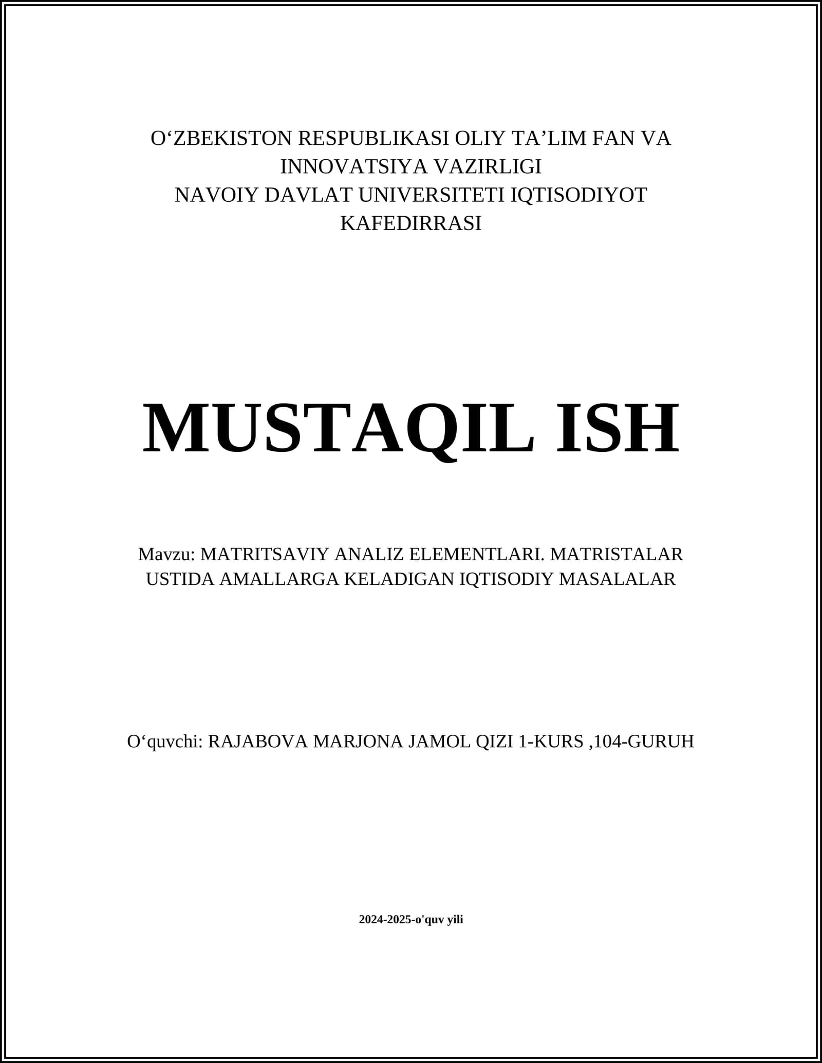 MATRITSAVIY ANALIZ ELEMENTLARI