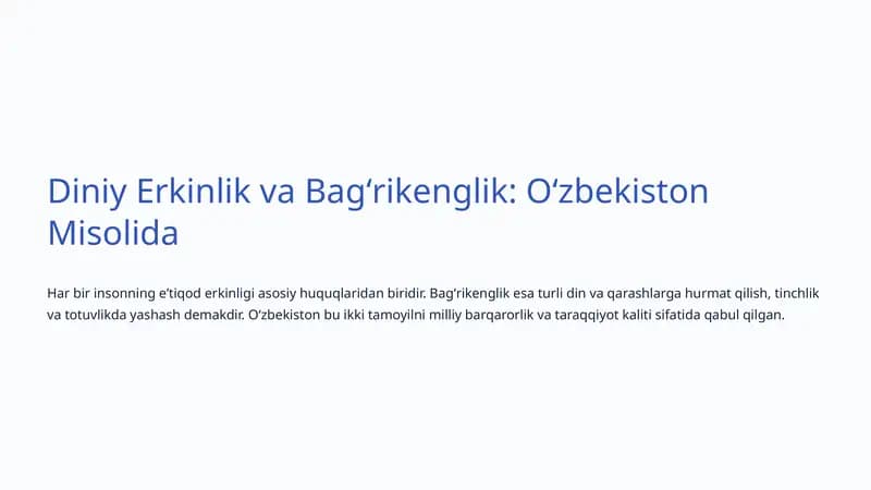 Diniy Erkinlik va Bagʻrikenglik: Oʻzbekiston Misolida