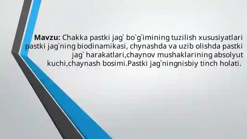 Chakka pastki jag' bo'g'iming tuzilish xususiyatlari.