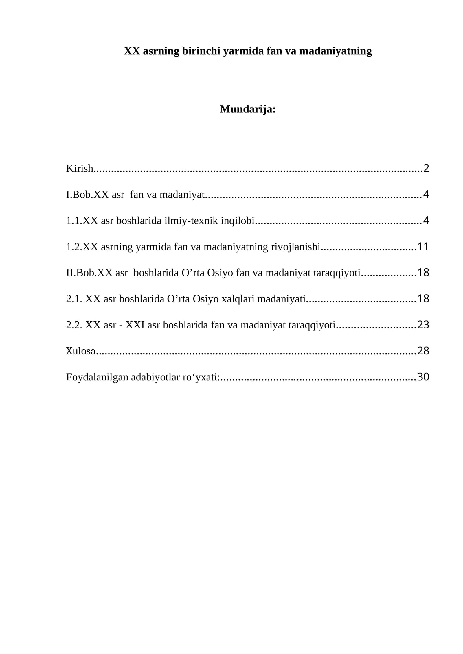 XX asr boshlarida O’rta Osiyo fan va madaniyat taraqqiyoti