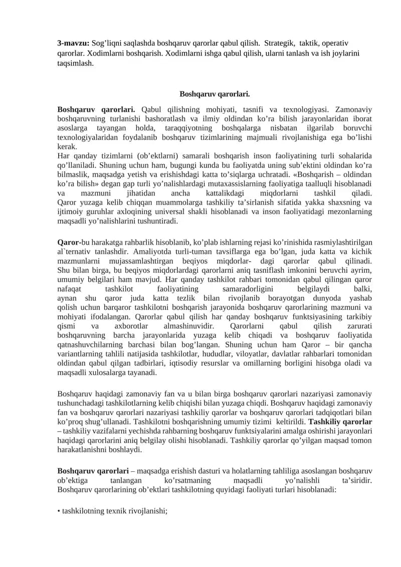 Xodimlarni ishga qabul qilish, ularni tanlash va ish joylarini taqsimlash