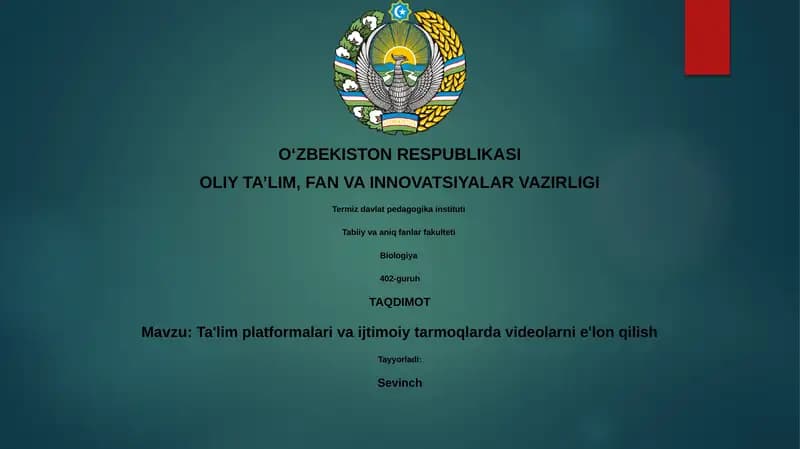 Ta'lim platformalari va ijtimoiy tarmoqlarda videolarni e'lon qilish