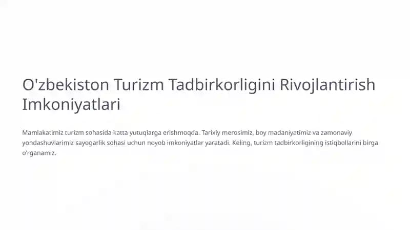 O'zbekiston Turizm Tadbirkorligini Rivojlantirish Imkoniyatlari