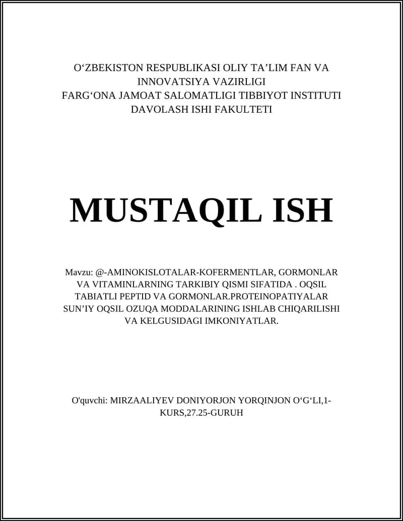 Aminokislotalar, Kofermentlar, Gormonlar va Vitaminlarning Tarkibiy Qismi Sifatida