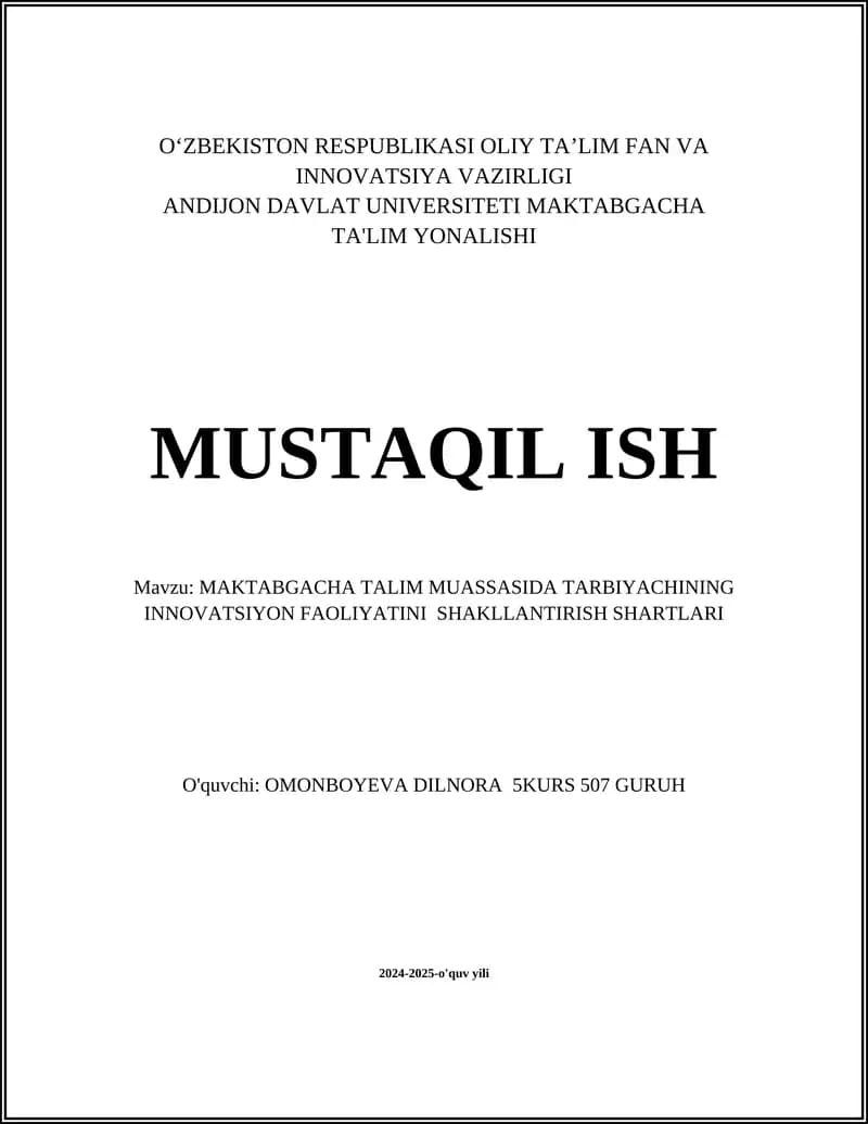 Maktabgacha talim muassasalarida innovatsion yondashuvlar