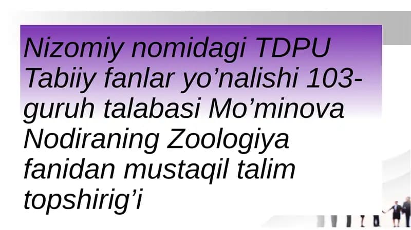 Zoologiya fanidan mustaqil talim topshirig’i