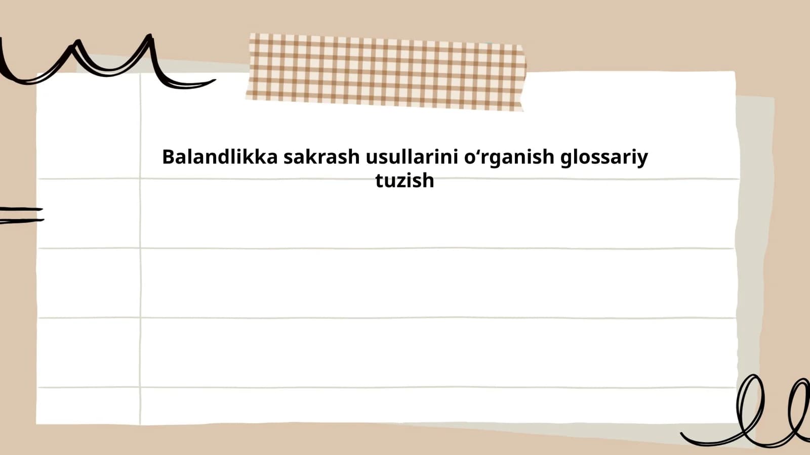 Balandlikka sakrash usullarini oʻrganish glossariy tuzish