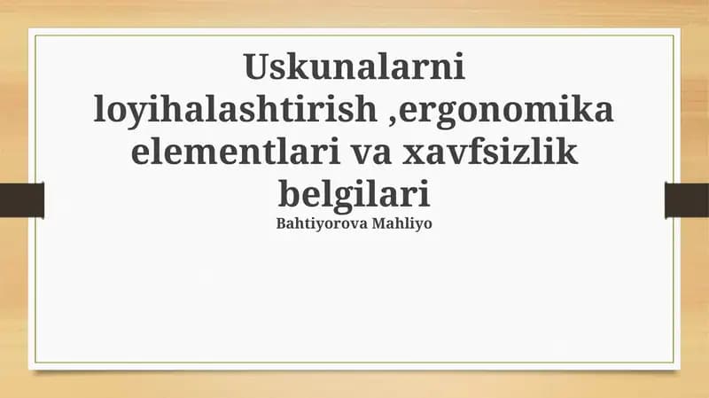 Uskunalar Dizayni Asoslari