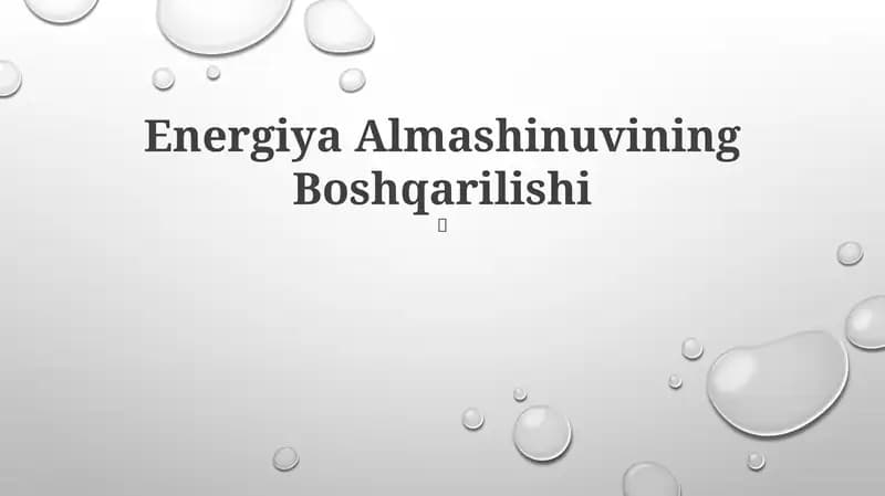 Energiya Almashinuvining Boshqarilishi