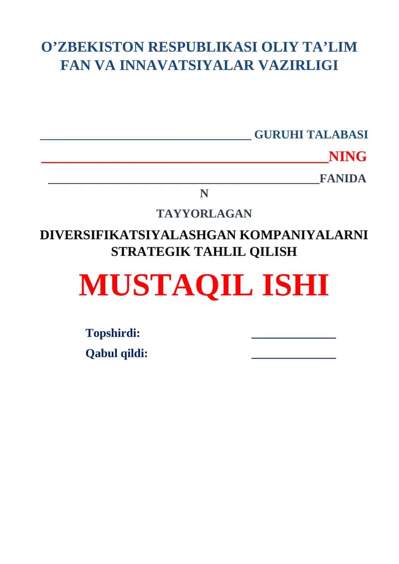 Diversifikatsiyalashgan kompaniyalarni strategik tahlil qilish