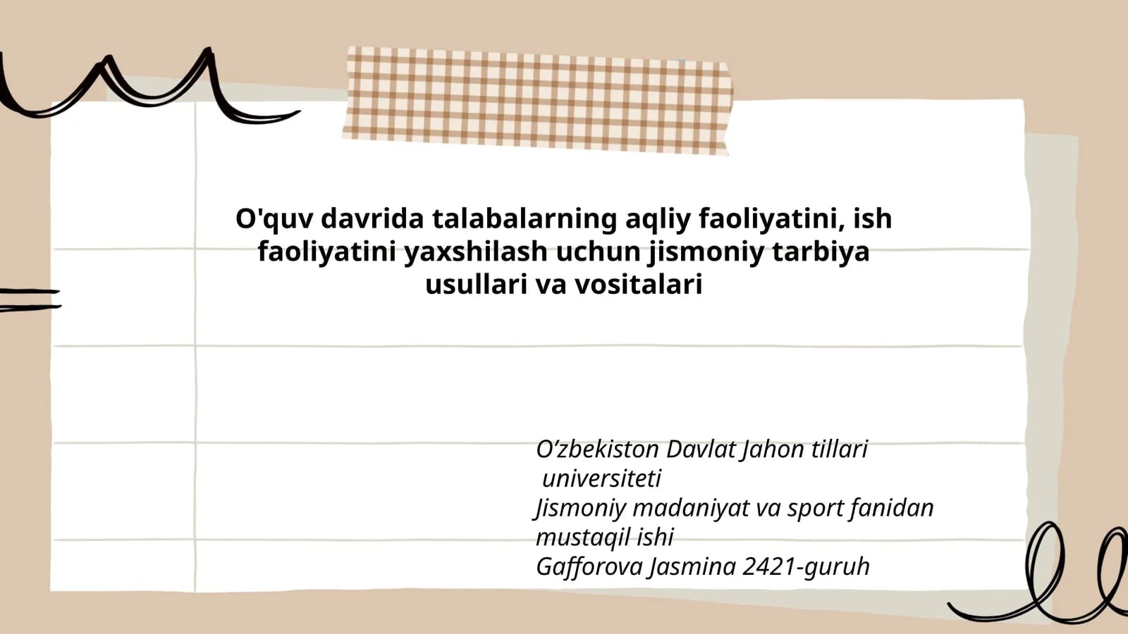 Jismoniy madaniyat va sport fanidan mustaqil ishi