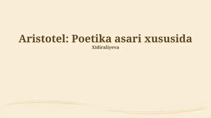 Aristotel: Poetika asari xususida