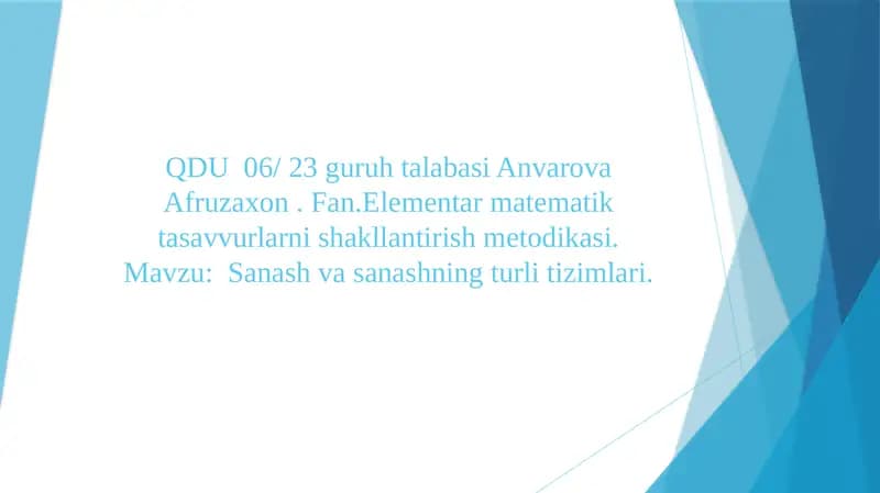 Elementar matematik tasavvurlarni shakllantirish metodikasi