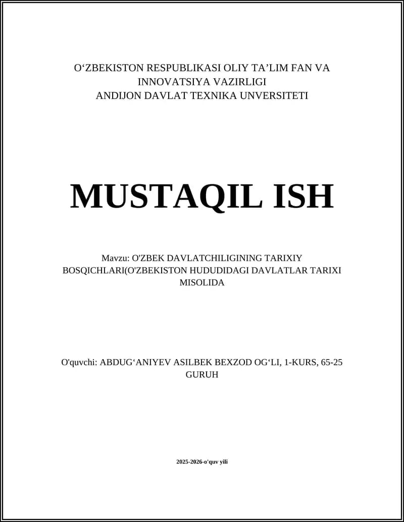 O‘zbek Davlatchiligining Tarixiy Bosqichlari