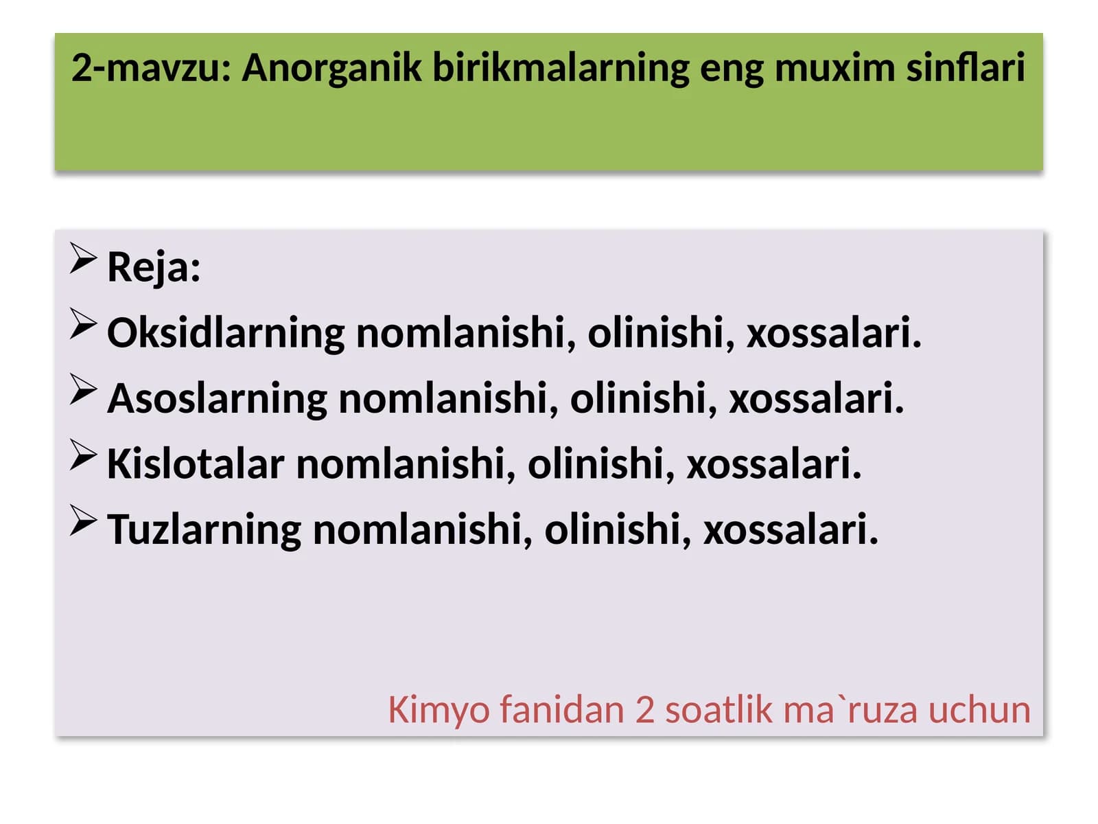 Anorganik birikmalarning eng muxim sinflari