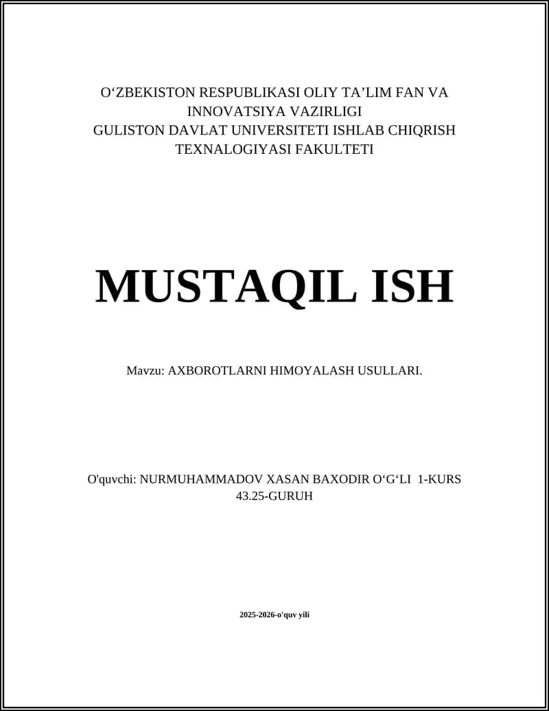 AXBOROTLARNI HIMOYALASH USULLARI