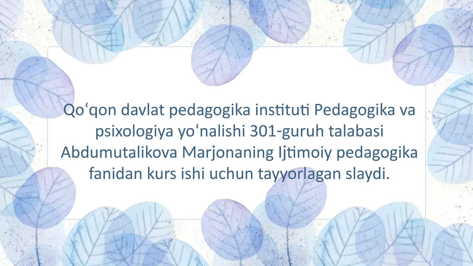 IJtimoiy pedagogika fanidan kurs ishi
