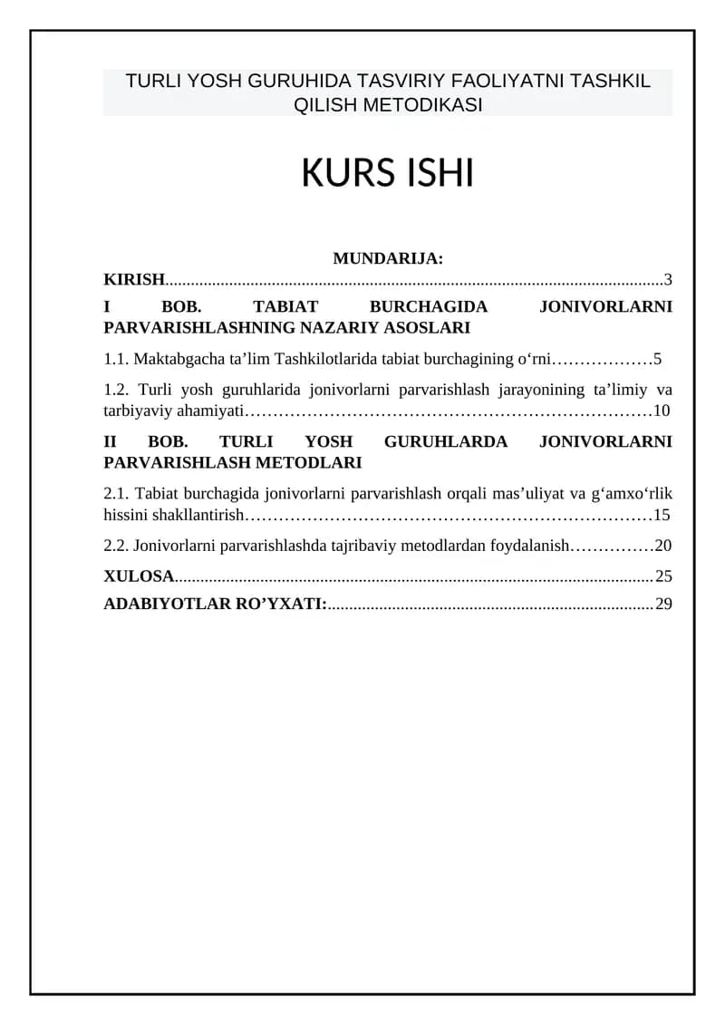 TURLI YOSH GURUHIDA TASVIRIY FAOLIYATNI TASHKIL QILISH METODIKASI