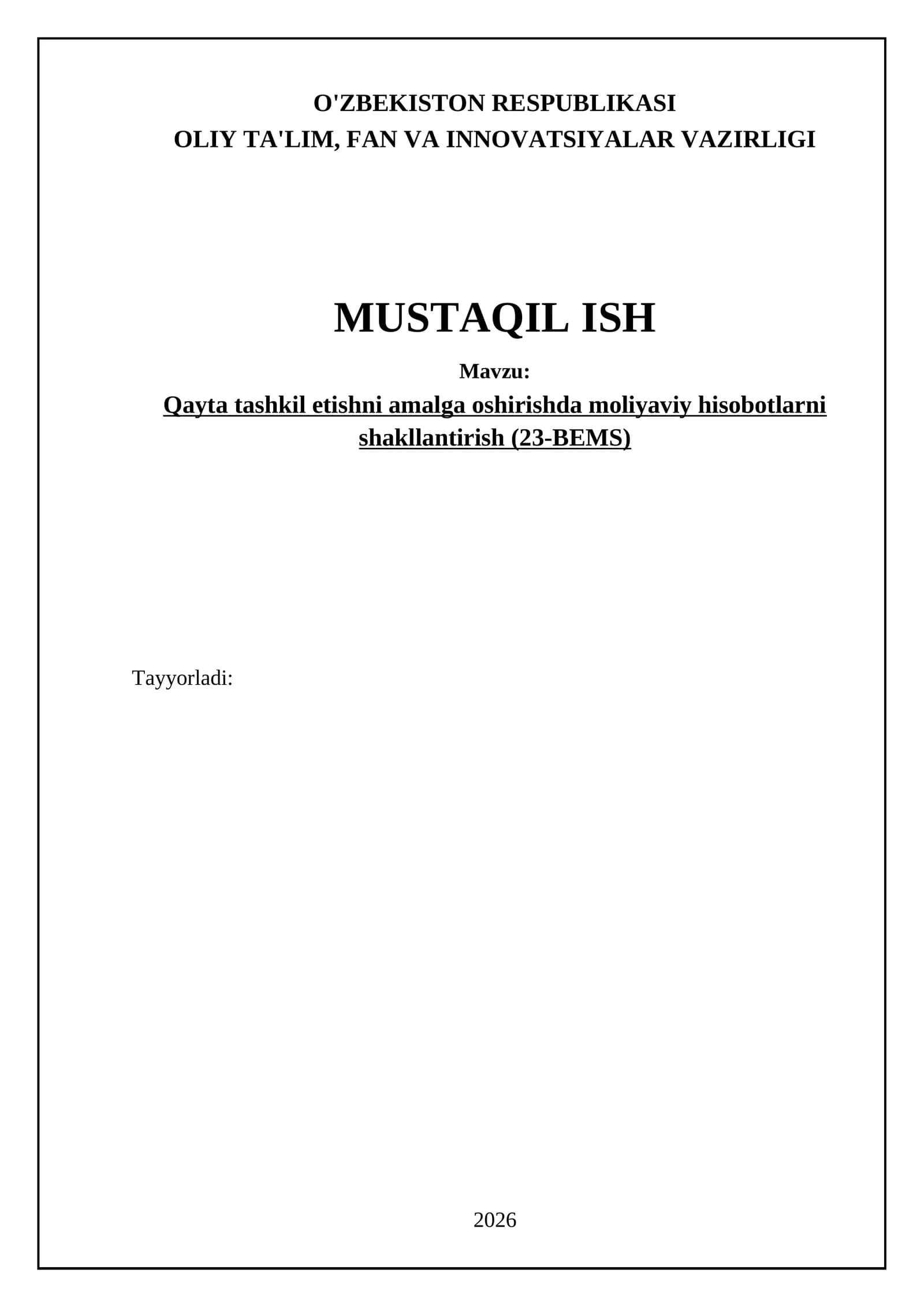 Moliyaviy Hisobotlar va 23-BEMS