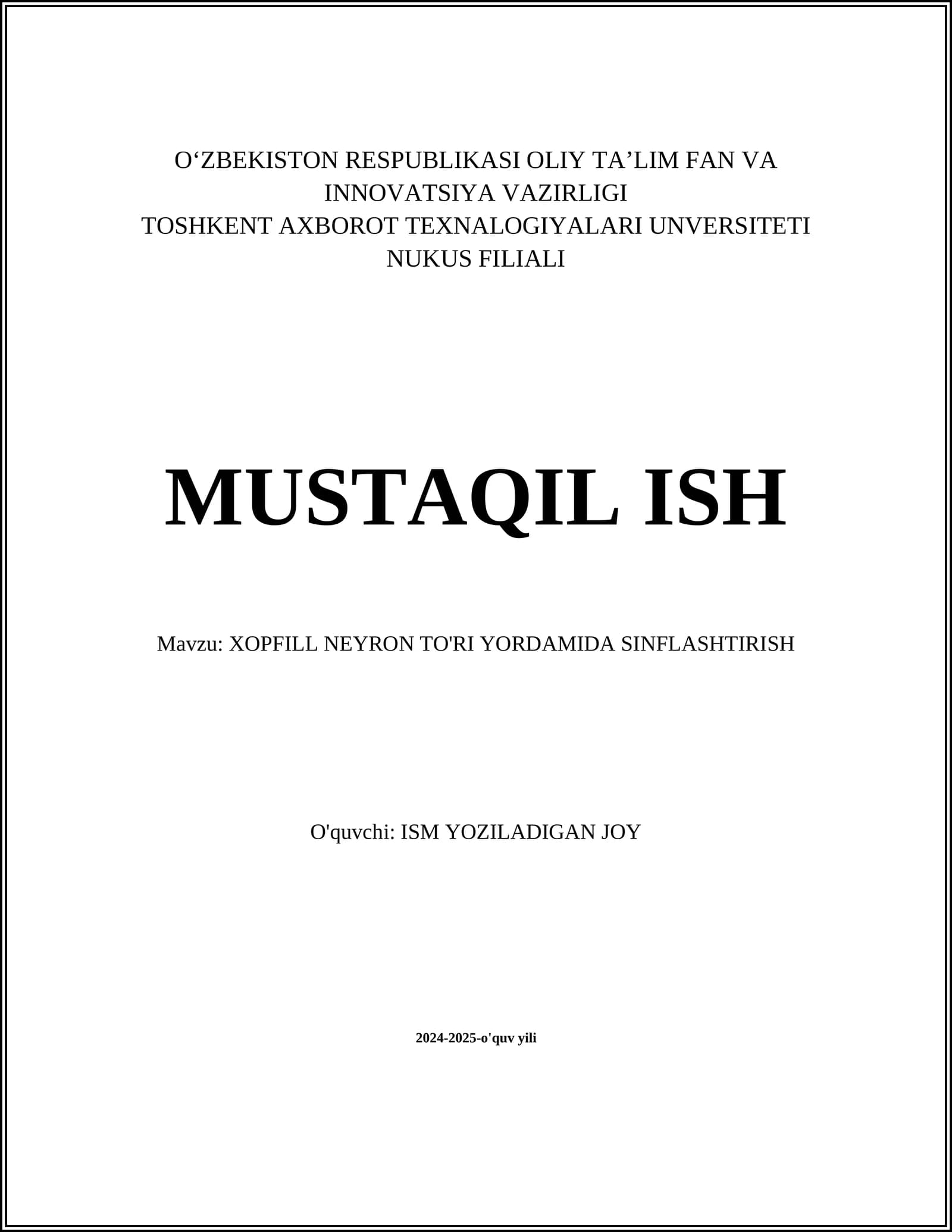 XOPFILL NEYRON TO'RI YORDAMIDA SINFLASHTIRISH