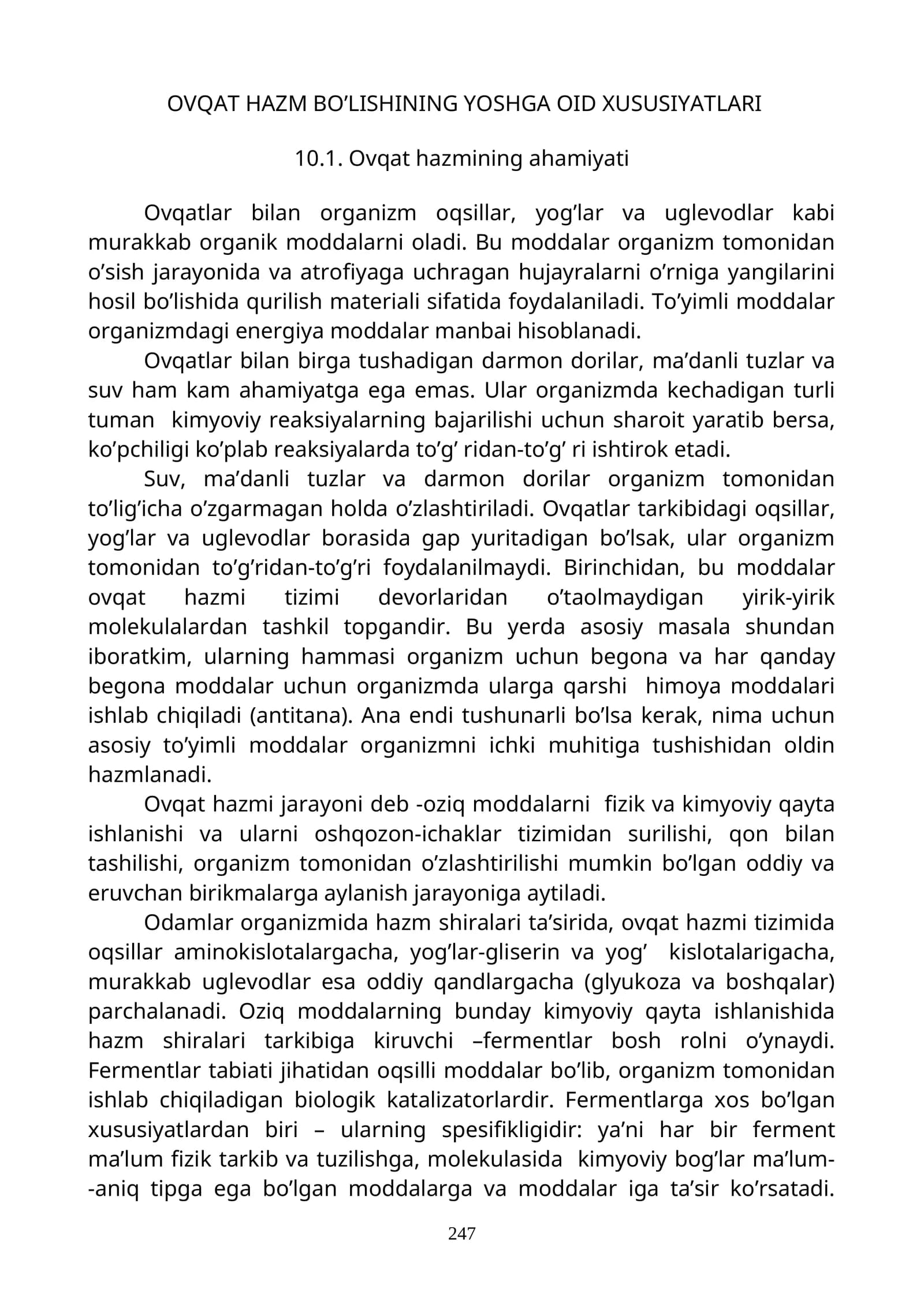 OVQAT HAZM BO’LISHINING YOSHGA OID XUSUSIYATLARI
