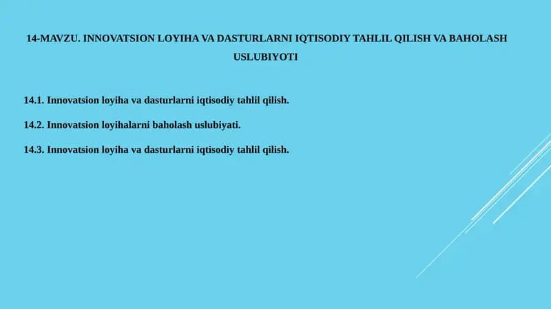 INNOVATSION LOYIHA VA DASTURLARNI IQTISODIY TAHLIL QILISH VA BAHOLASH USLUBIYOTI