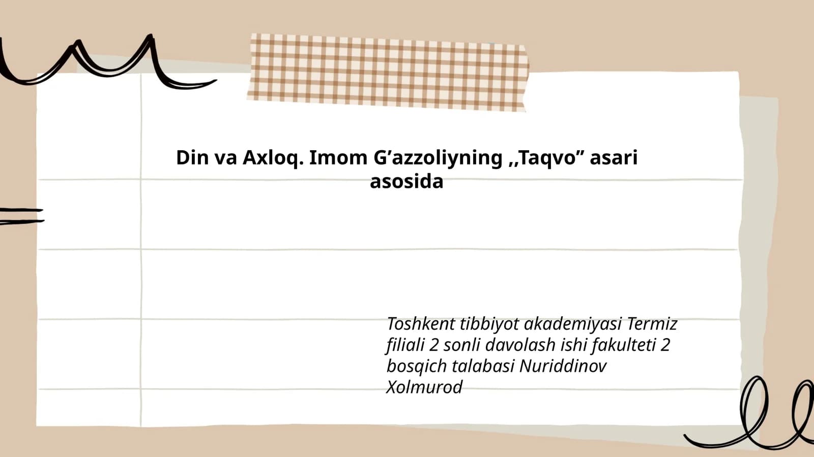 Din va Axloq. Imom Gʼazzoliyning,,Taqvoʼʼ asari asosida
