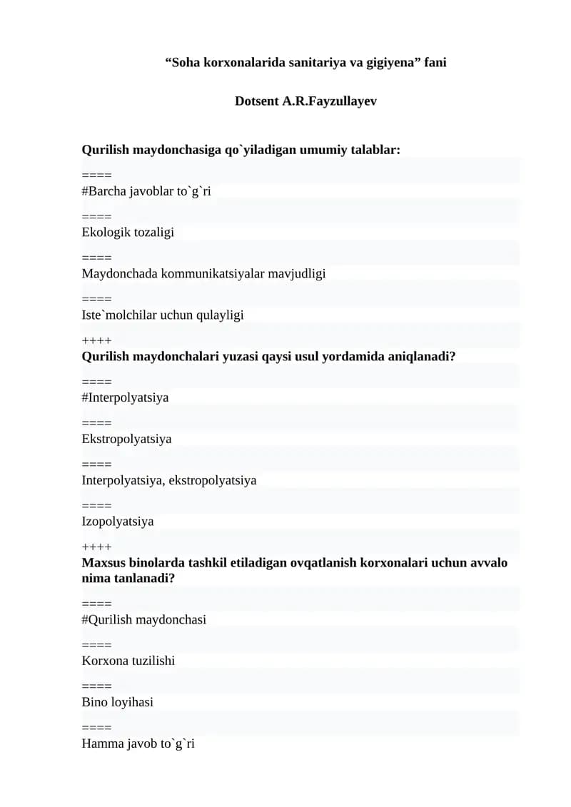 Soha korxonalarida sanitariya va gigiyena fani