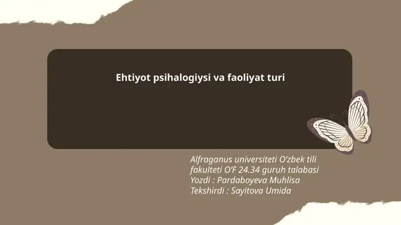 Ehtiyot psihalogiysi va faoliyat turi