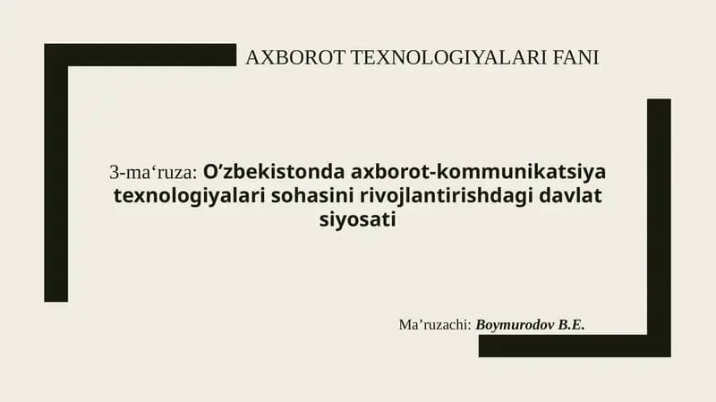 O’zbekistonda axborot-kommunikatsiya texnologiyalari sohasi